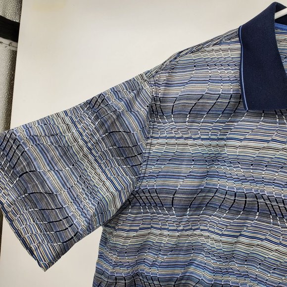 Reel Double Mercerized Wavy Geometric Golf Short Sleeve Polo Shirt XL - Picture 8 of 10